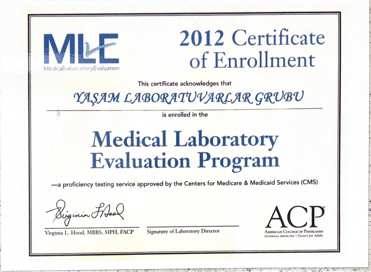 Medical Laboratory Evaluation Program 2012 Kayıt Sertifikası